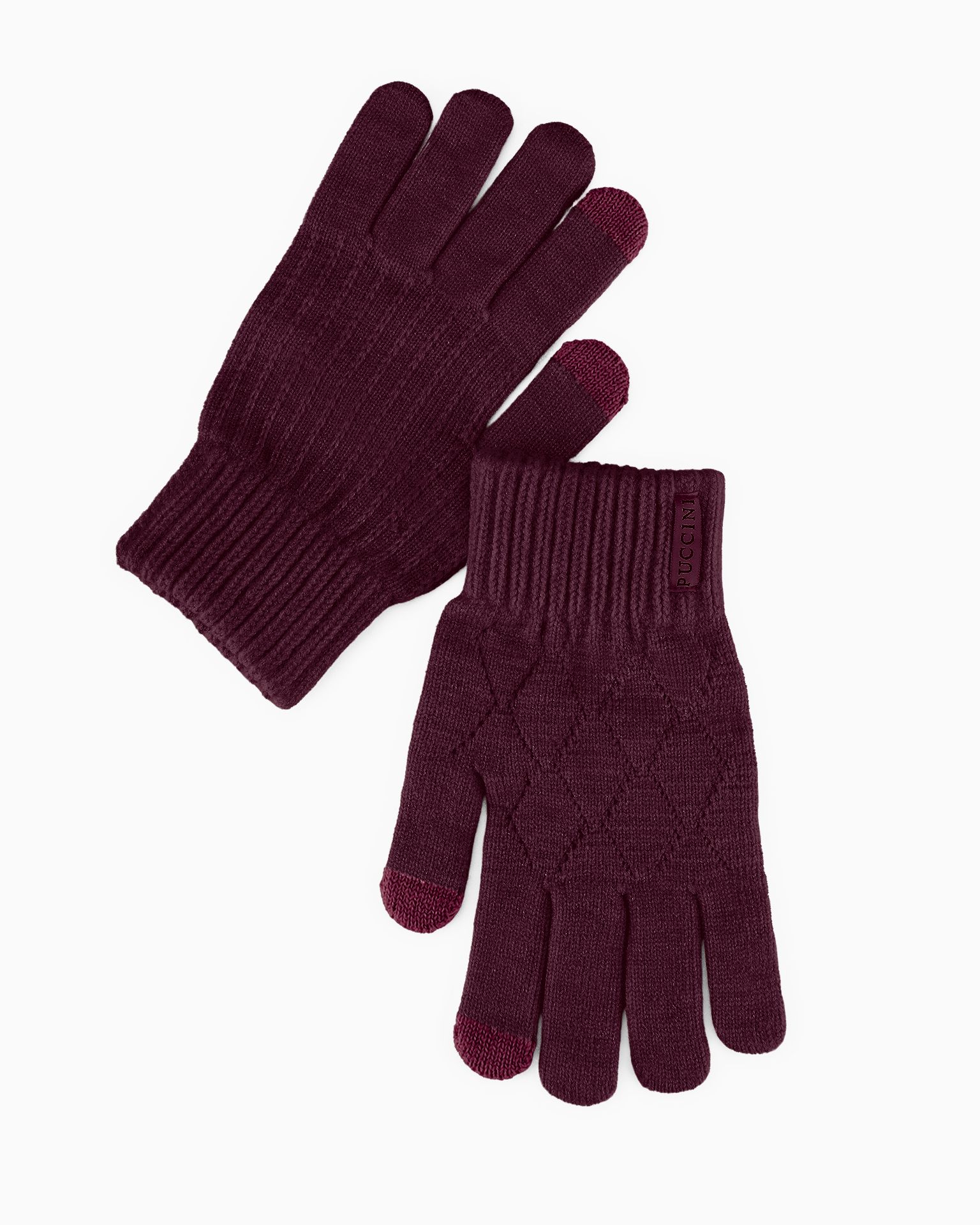 В'язані рукавички з плетеним візерунком бордові