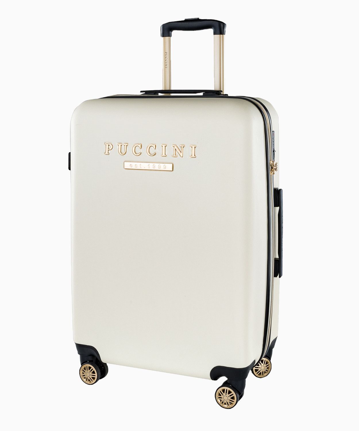 Середня біла валіза з елегантним написом