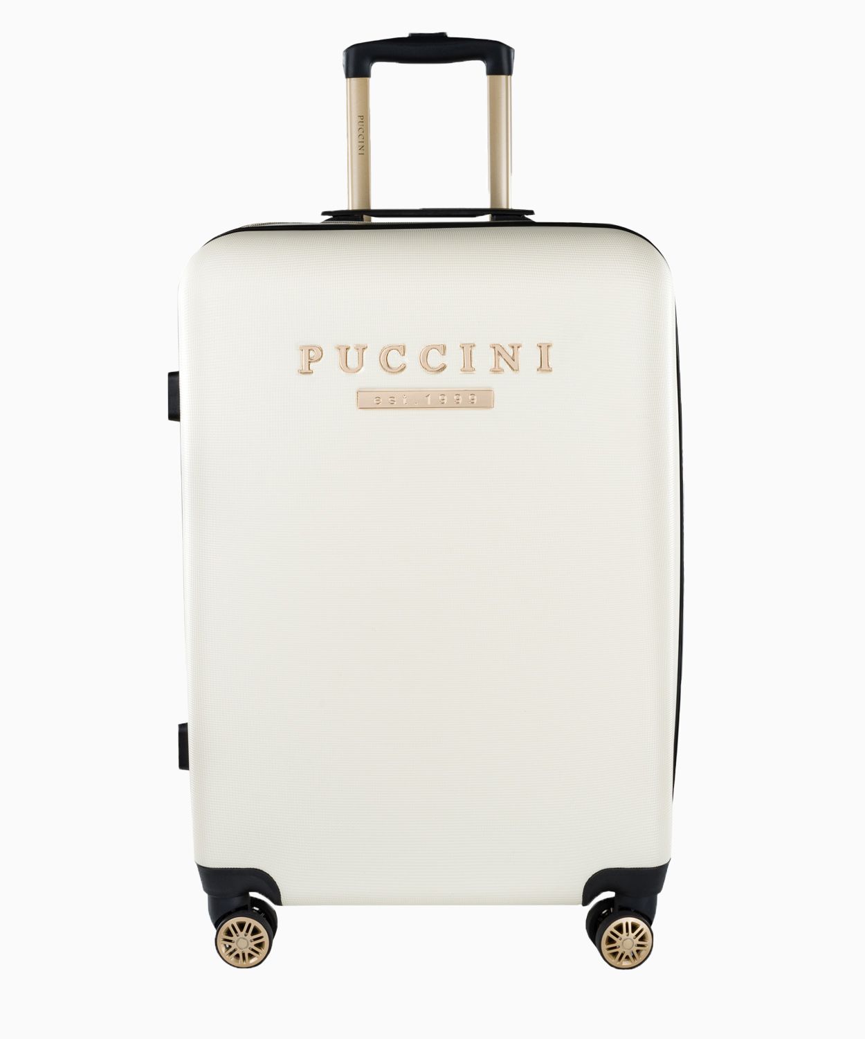 Середня біла валіза з елегантним написом