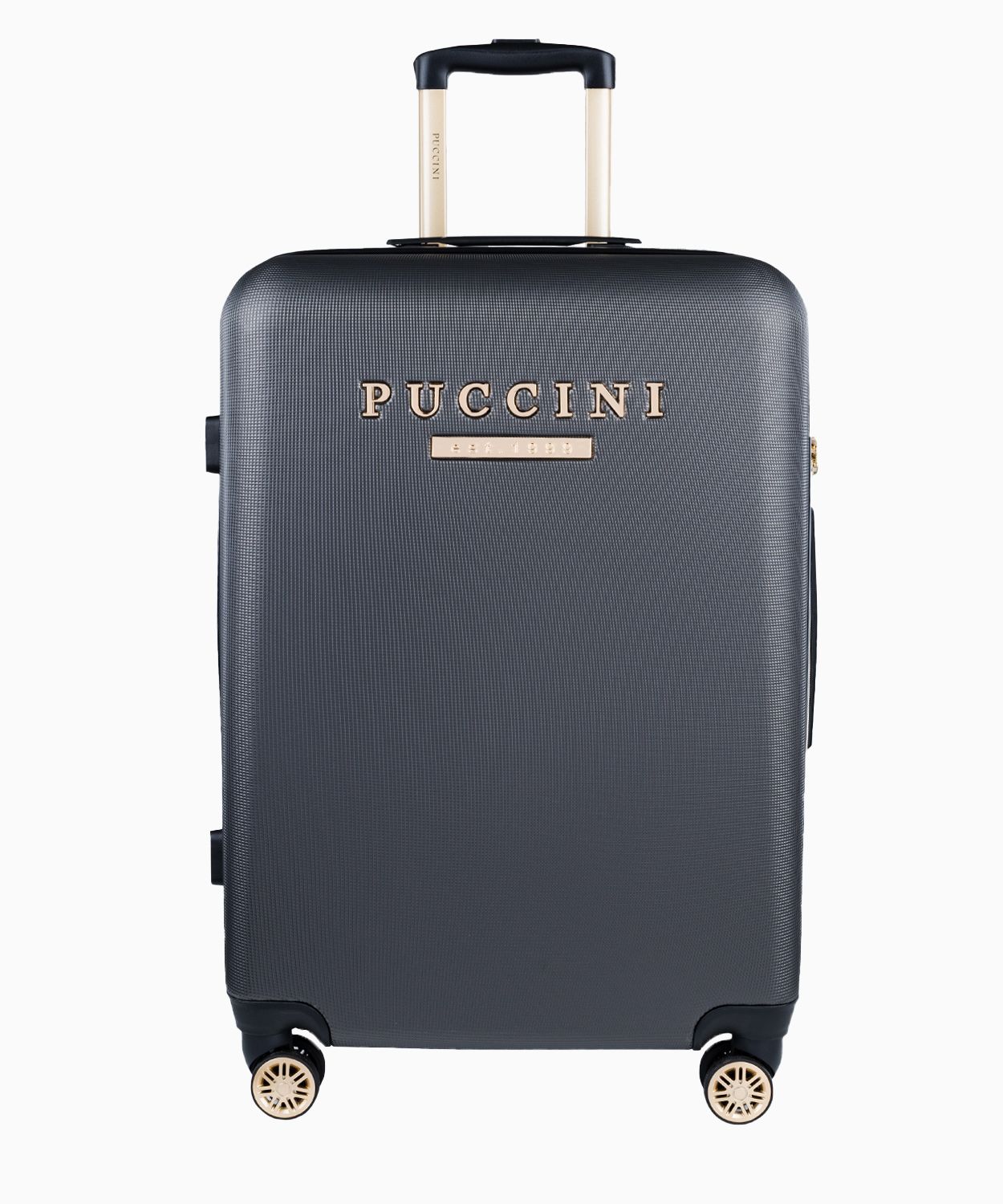 Середня сіра валіза з вишуканим написом 