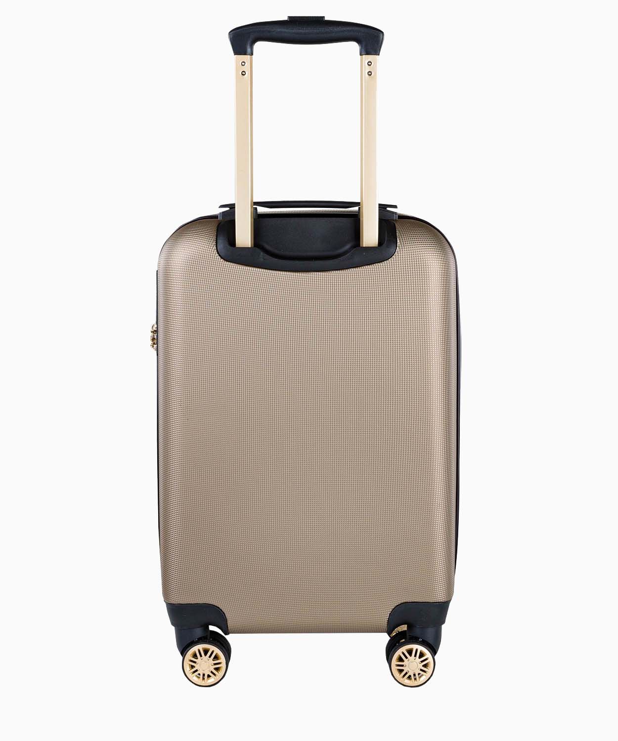 Валіза шампанського кольору з елегантним написом в розмірі ручної поклажі