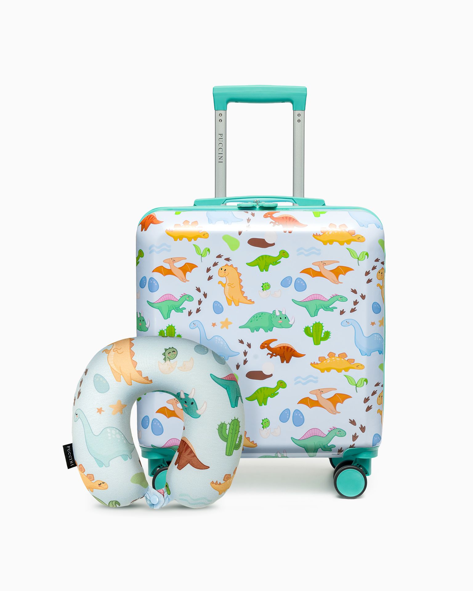 Набір валіз для дітей + подушка для подорожей сині динозаври