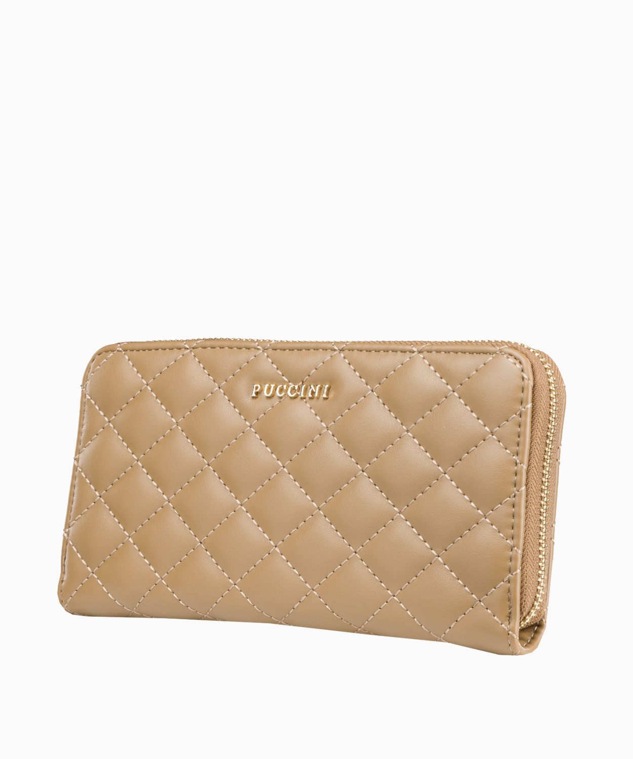 Жіночий бежевий гаманець зі строчкою