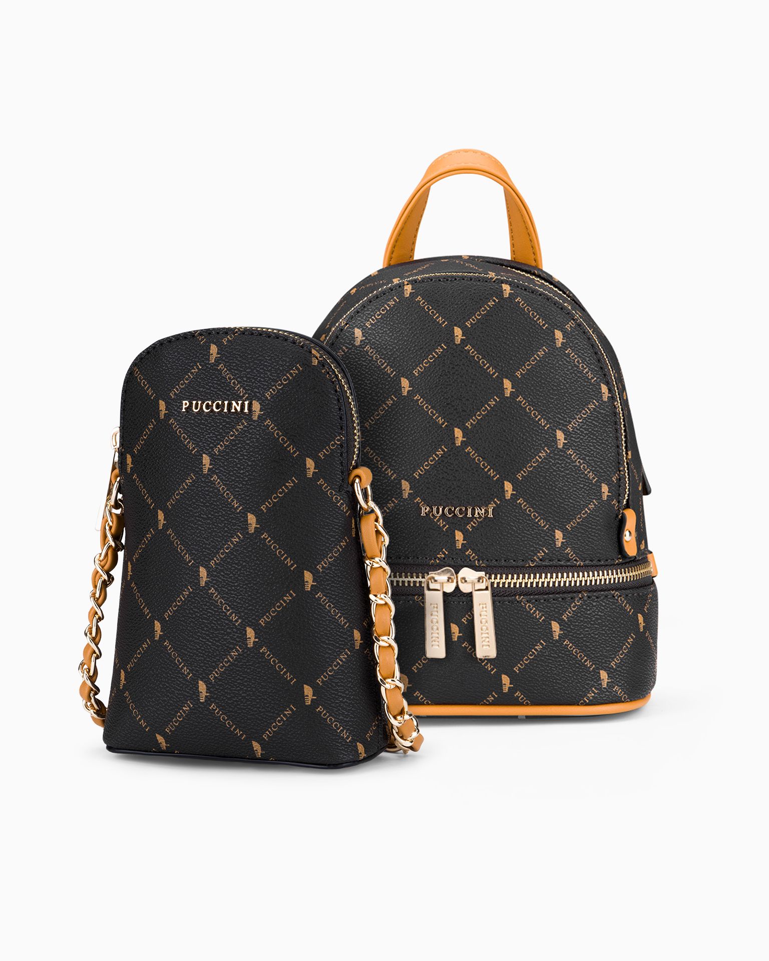 Набір жіночий рюкзак + сумка для телефону коричнева монограма