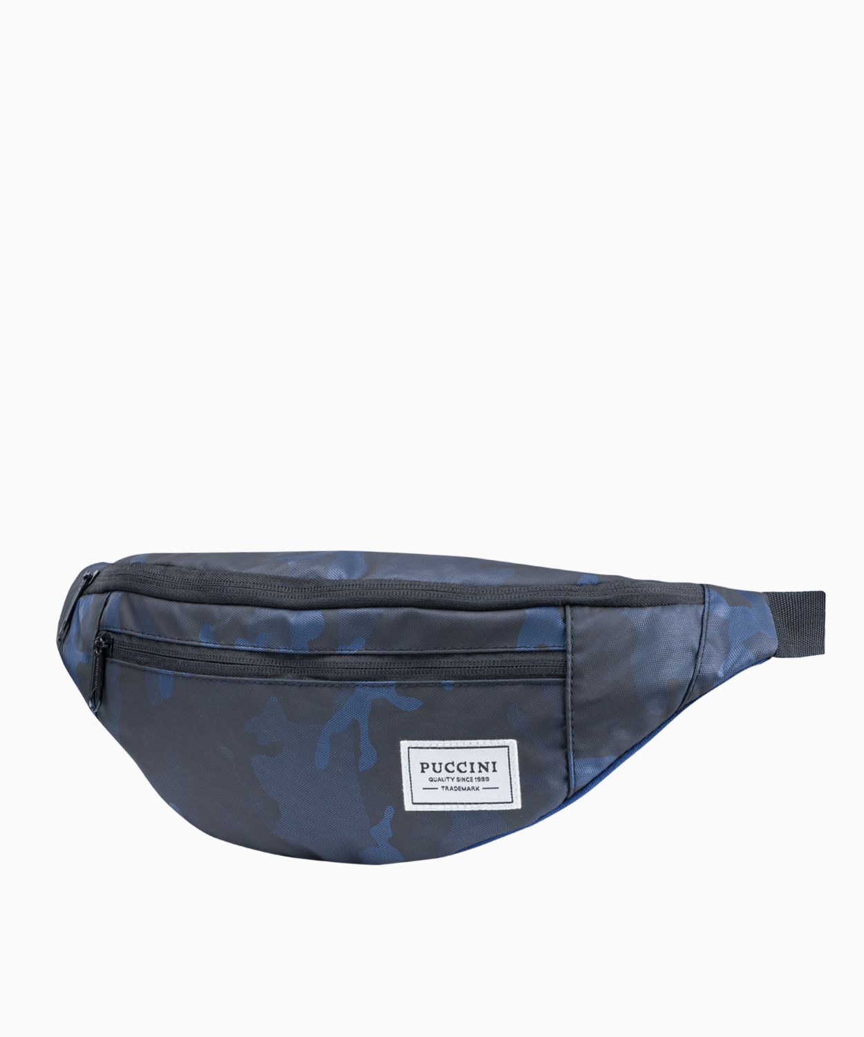 Темно-синя поясна сумка з тканини з камуфляжним малюнком