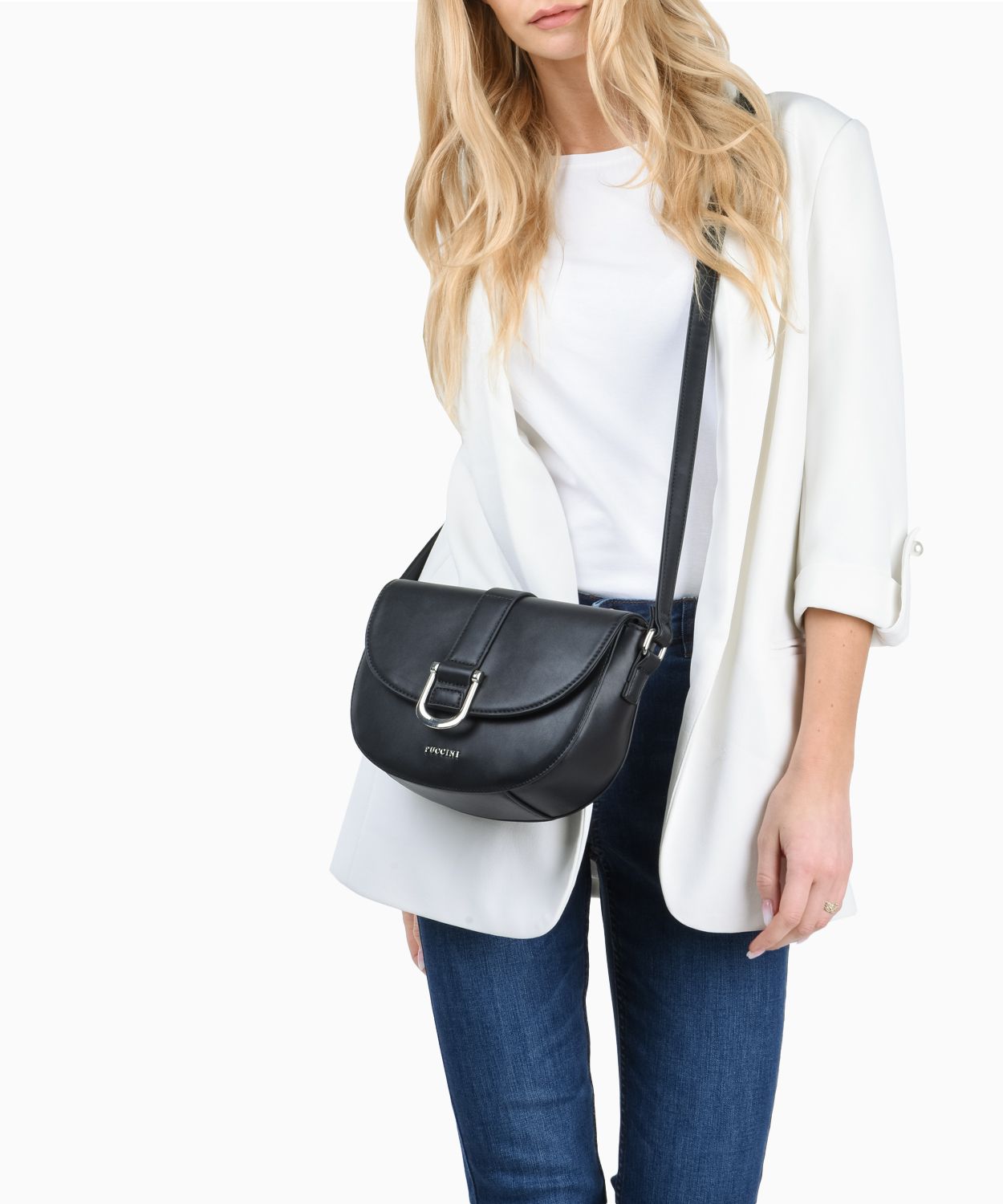 Елегантна чорна жіноча сумочка з регульованим ремінцем 