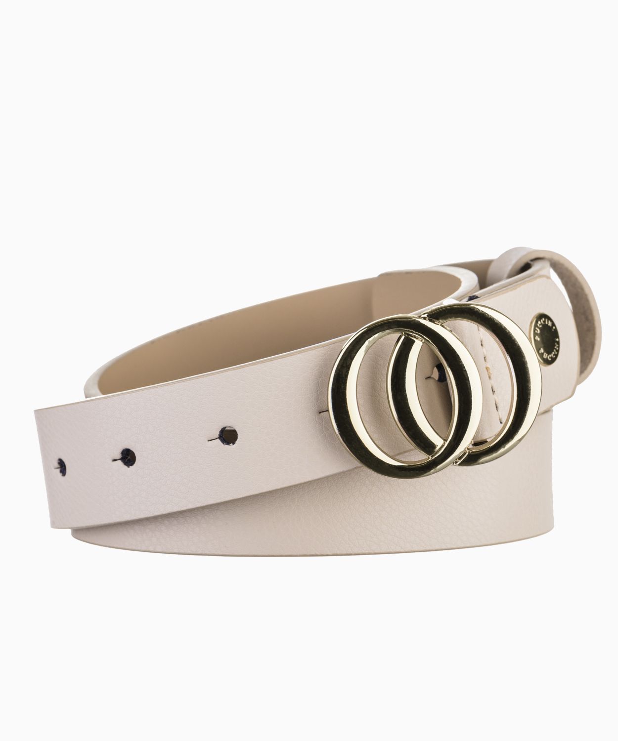 Жіночий шкіряний бежевий ремінь з декоративною пряжкою розмір L