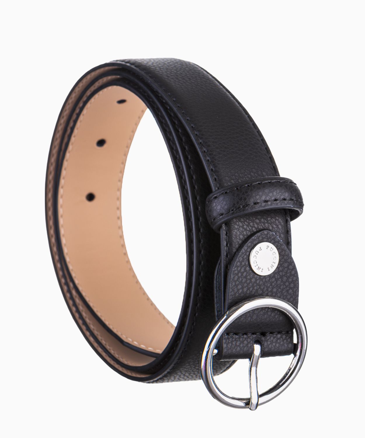 Жіночий шкіряний ремінь чорного кольору з круглою пряжкою розмір м 