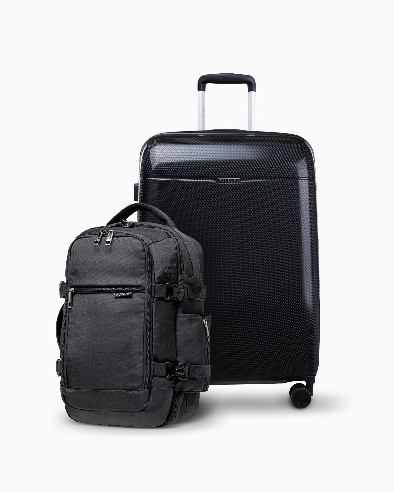 Набір середня валіза + багатофункціональний рюкзак для літака чорний