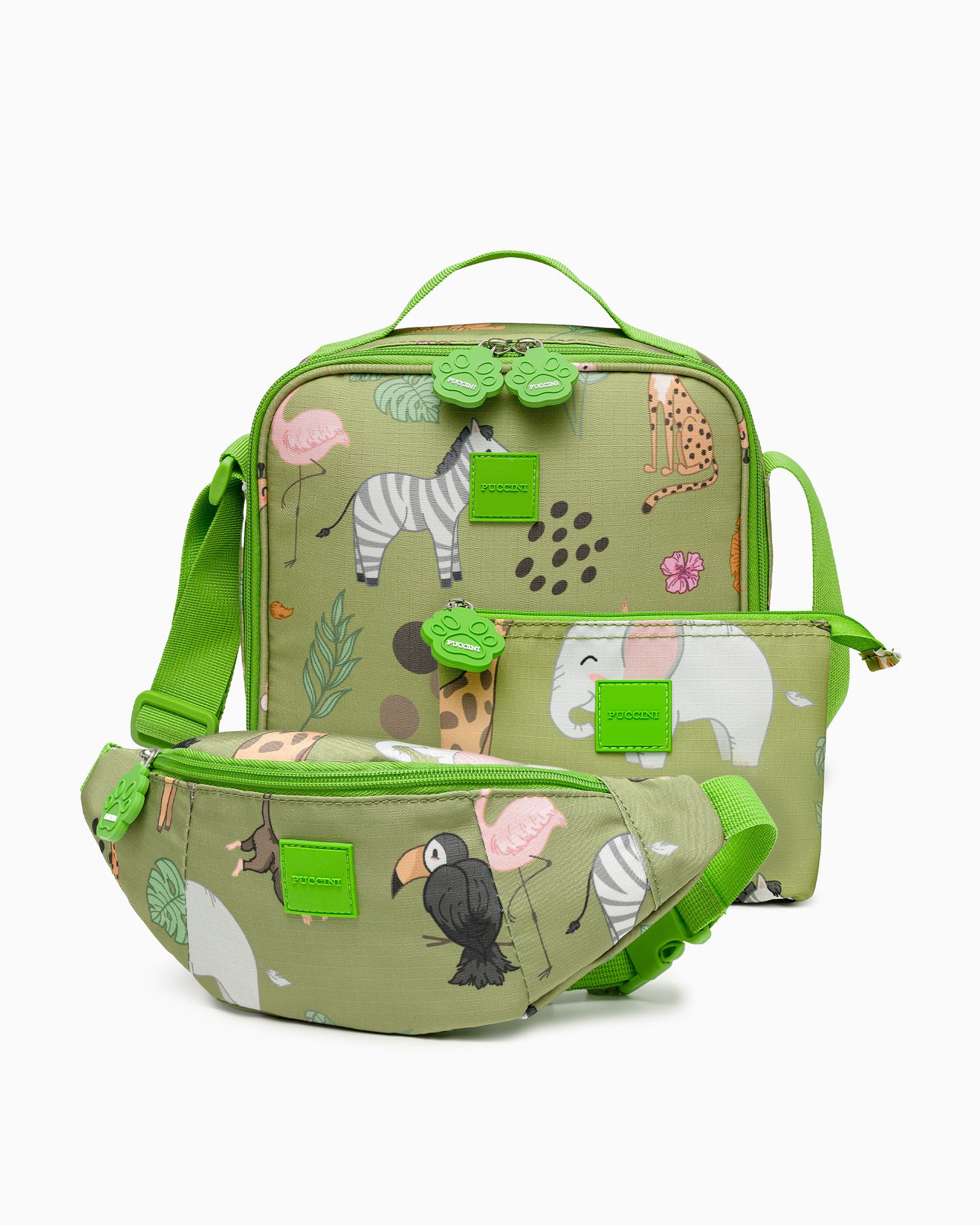 Набір сумка для обіду + косметичка + фідбек для дітей зелений сафарі