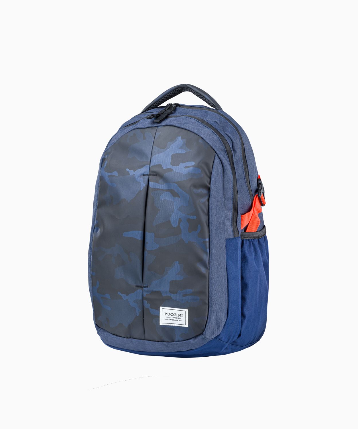 Темно-синій рюкзак з кишенями в камуфляжному візерунку 