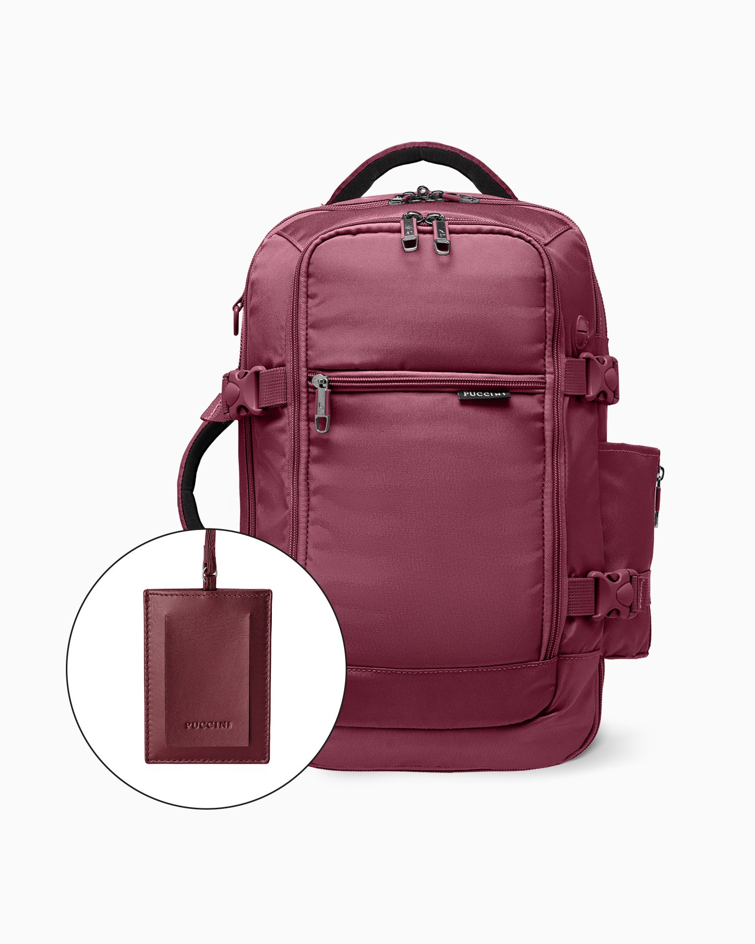 Комплект рюкзак для літака + ідентифікатор до багажу зі шкіри натуральної бордовий