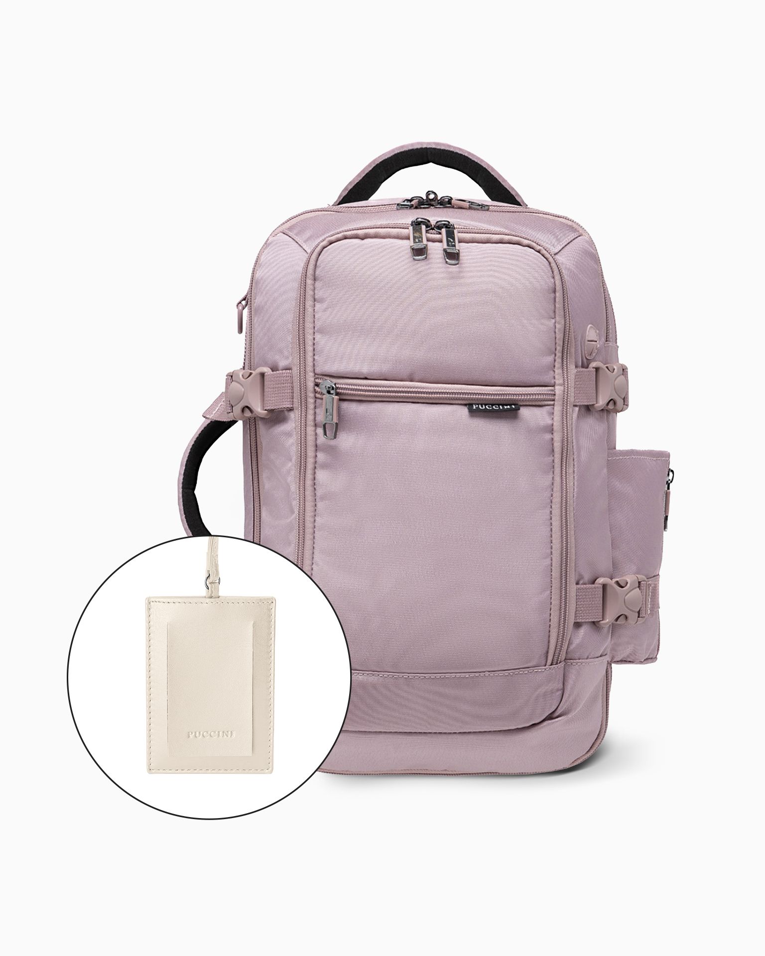 Набір рюкзак до літака + ідентифікатор до багажу зі шкіри натуральної бежевого кольору