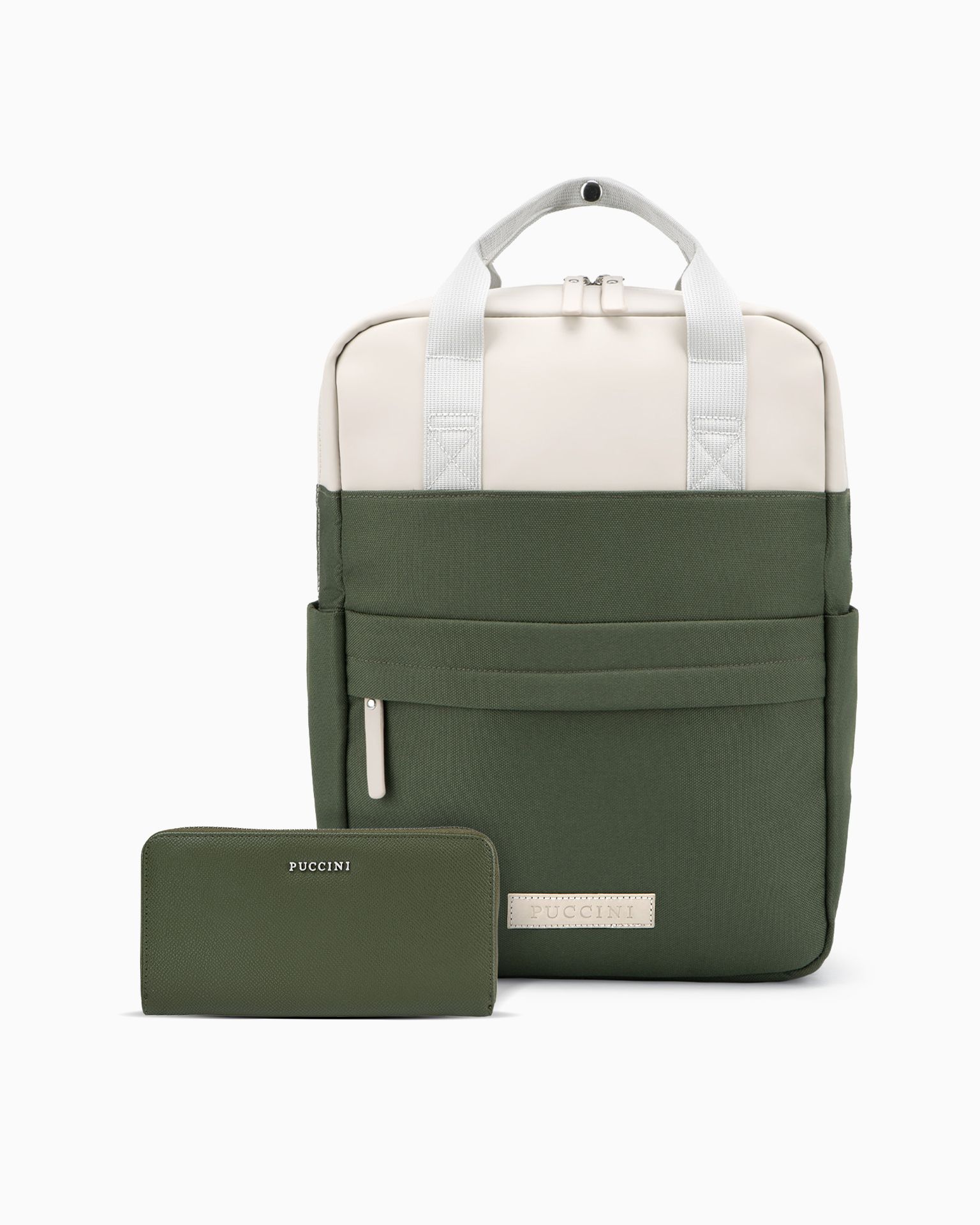 Жіночий портфель і зелений рюкзак