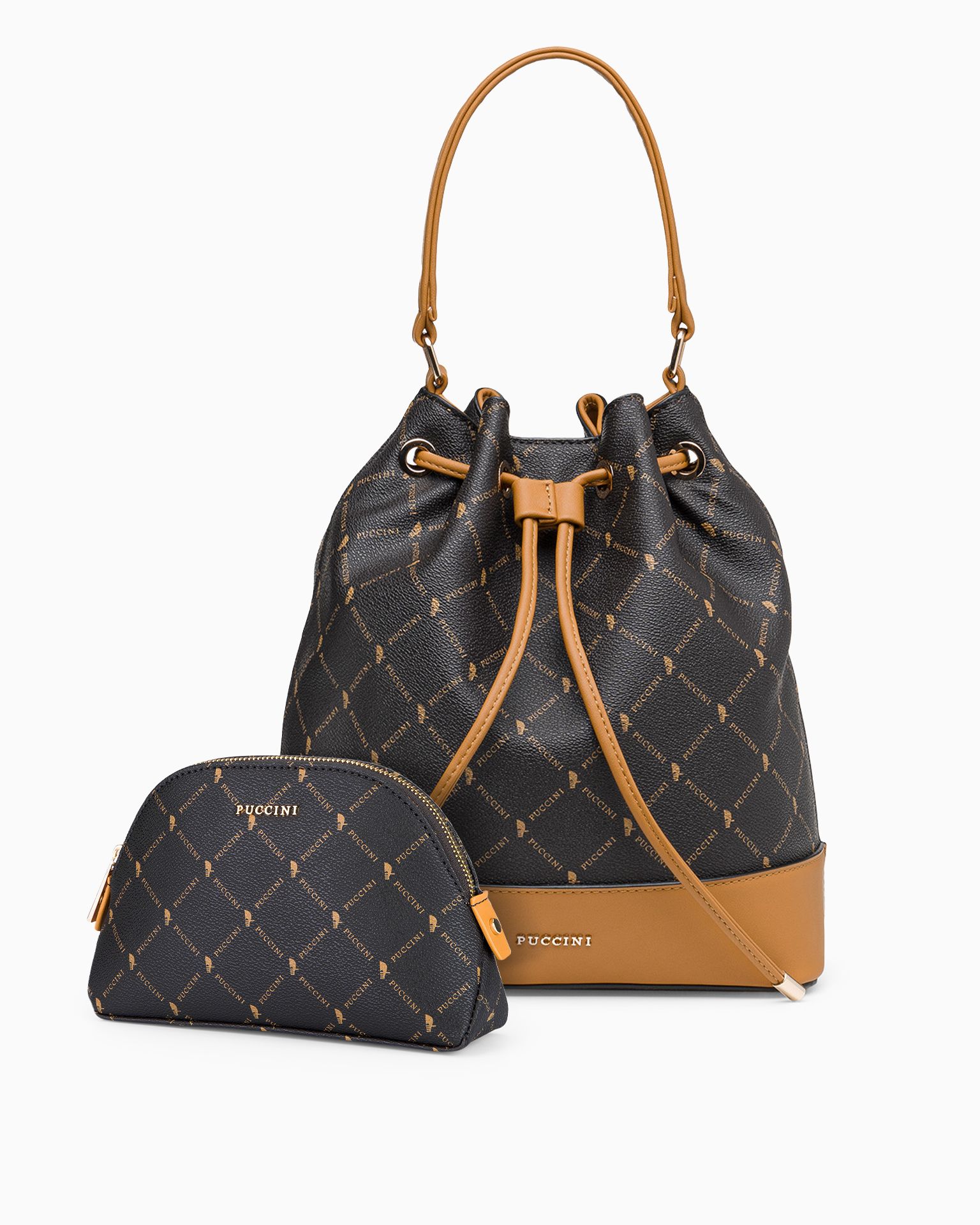 Набір жіноча косметичка + жіноча сумка монограма коричнева